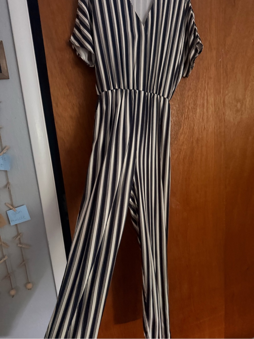 Just Female Black & Cream Striped Straight-Leg Jumpsuit